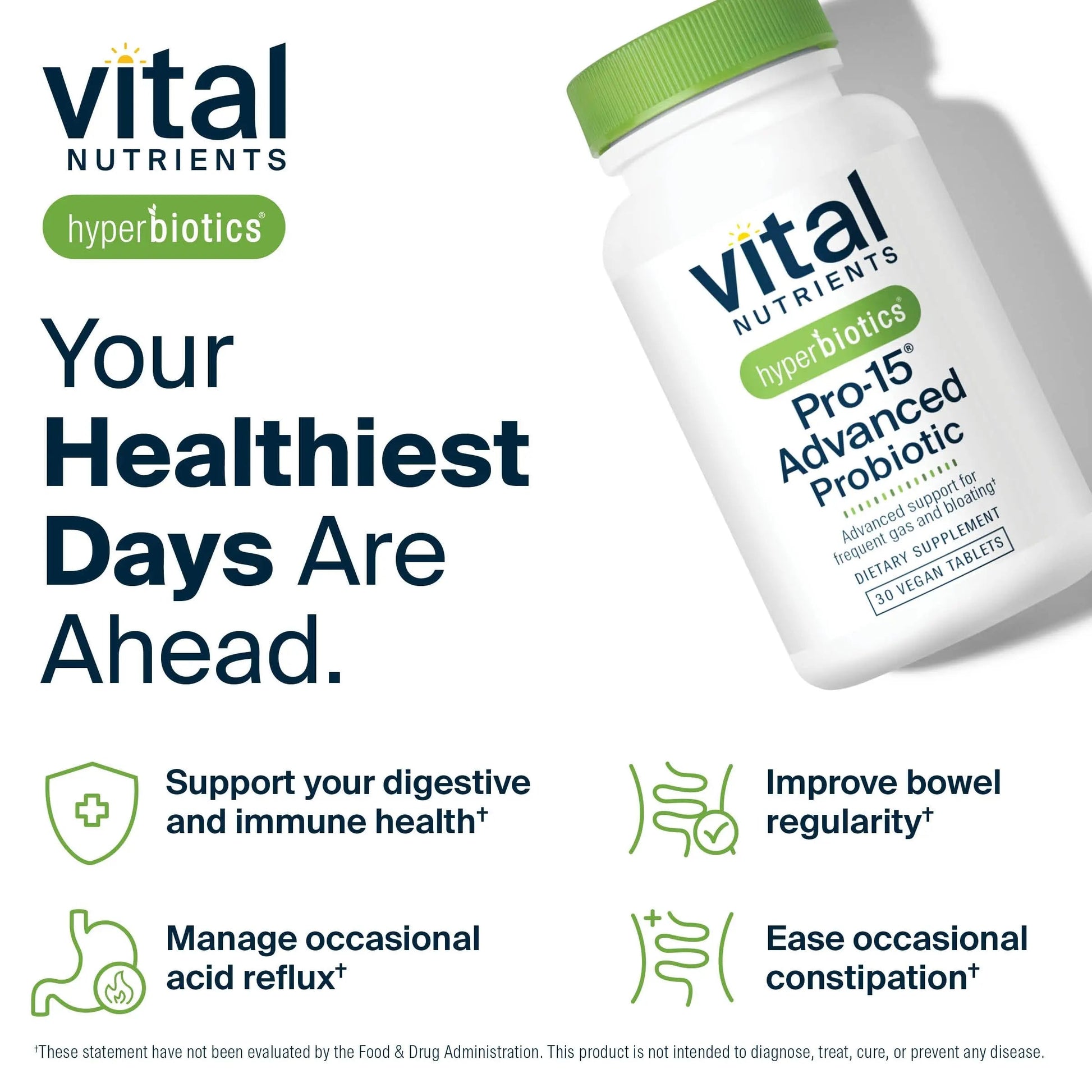 Hyperbiotics Vital Nutrients Pro-15 Advanced Probiotics for Women and Men | 15 Strains + Kiwifruit | Clinically Studied Daily Probiotics for Digestive Health, Gas, & Bloating | 30 Vegan Tablets HyperbioticsBuy Supplements Australia