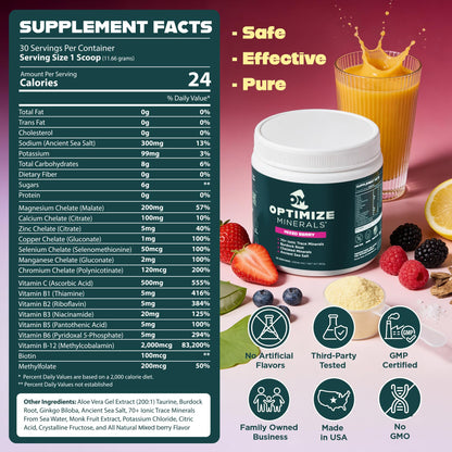 Optimize Minerals Multi Mineral - New Look Same Daily Formula – Magnesium, Electrolytes & Trace Mineral Supplement Powder - Gluten Free Vitamins Drink