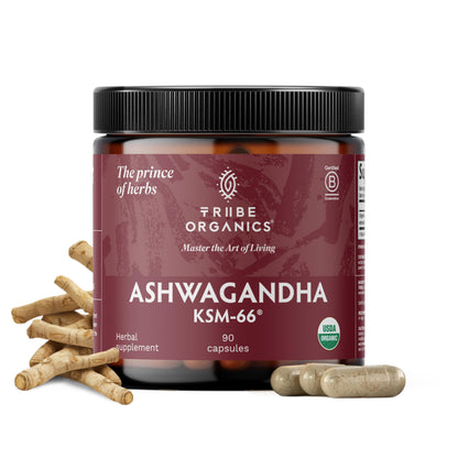 TRIBE ORGANICS Ashwagandha KSM 66 Pure Organic Root Powder Extract Ayurvedic Supplement - Focus Mood Support Increase Energy Strength 600mg of Natural KSM66 for Superior Absorption - 90 Capsules TRIBE ORGANICSBuy Supplements Australia