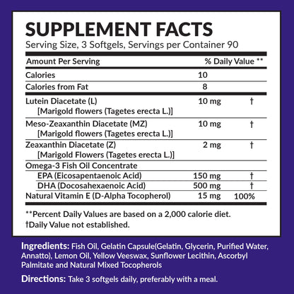 Memory Health Softgels with Omega-3, Carotenoids, and Vitamin E – Designed for Mental Focus, Energy, and Enhanced Clarity - (270 Softgels, 90 Days Supply)