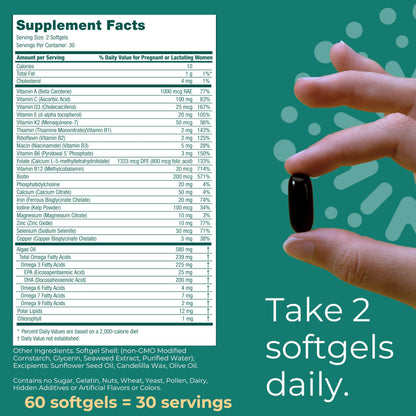 Iwi Life Prenatal Multivitamin, 60 Softgels (30 Servings), Vegan, Plant-Based Algae Omega 3 Iwi