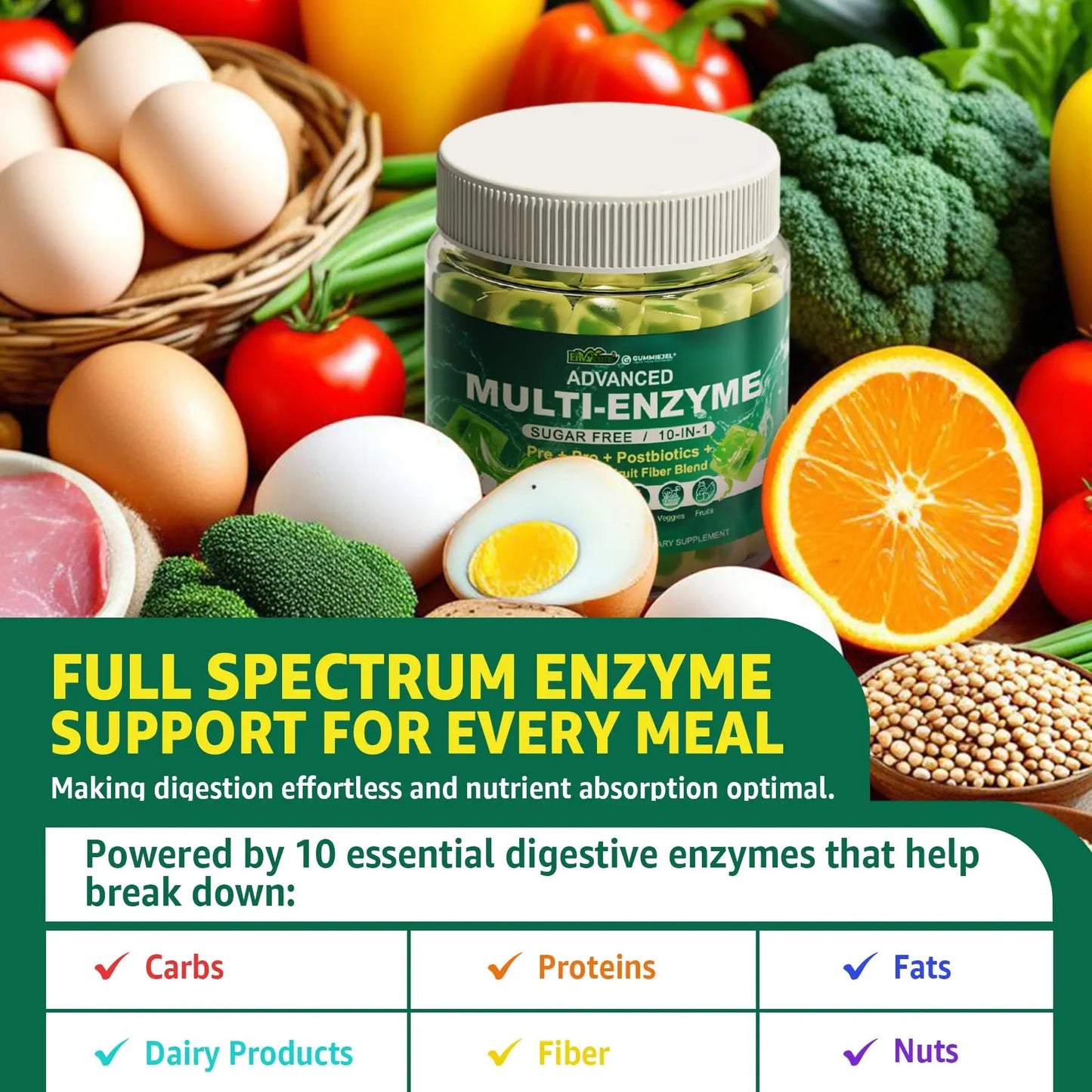 Digestive Enzymes Gummies for Women & Men, Multi-Enzymes with 90Billion CFU Probiotics and Prebiotics & Postbiotic, Vegetable & Fruit Fiber Blend, Super Enzymes for Digestive & Gut Health,Immune,60Cts EnvyCureBuy Supplements Australia