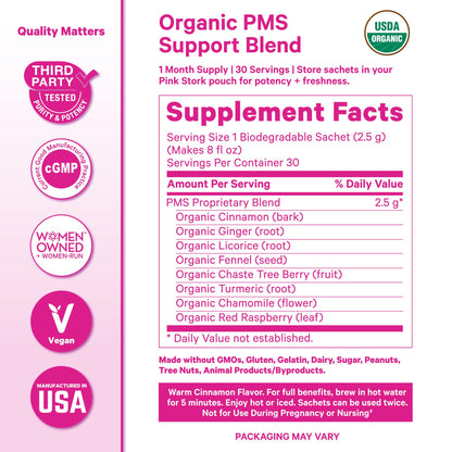 Pink Stork Organic PMS Tea for Hormone Balance, Mood Swings, Bloating, and Period Regularity - 8 Herbs - Vitex, Red Raspberry Leaf, Chamomile - Caffeine-Free - 15 Sachets, Hot or Iced Pink StorkBuy Supplements Australia