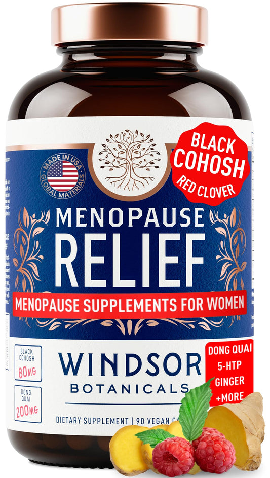 Menopause Supplements for Women - 5-HTP, Dong Quai, Black Cohosh for Menopause Hot Flashes, Night Sweats Relief Support - Womens Pre Meno Premenopausal Perimenopause Supplement - 90 Caps WINDSOR BOTANICALSBuy Supplements Australia