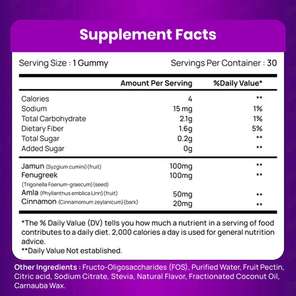 TIKDI GlucoPlum Gummy - 30 Count - Supports Healthy Blood Sugar Levels Already Within Normal Range. All Natural with Indian BlackBerry, Fenugreek, Cinnamon, Vegan, No Added Sugar TIKDI buy supplements Au