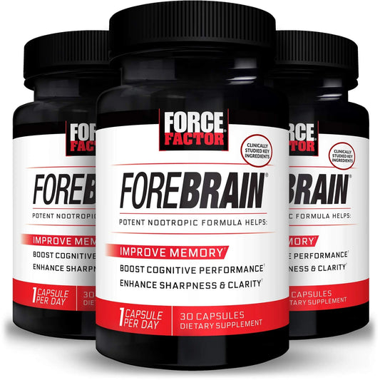 Force Factor Forebrain supplement bottles on a white background