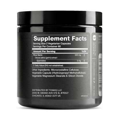 Toniiq Ultra Concentrated 500mg Spermidine Supplements for Men and Women - Non-Synthetic Spermidine Standardized to No Less Than 1% - 5mg per Serving Rice Germ Extract Toniiq buy supplements Au