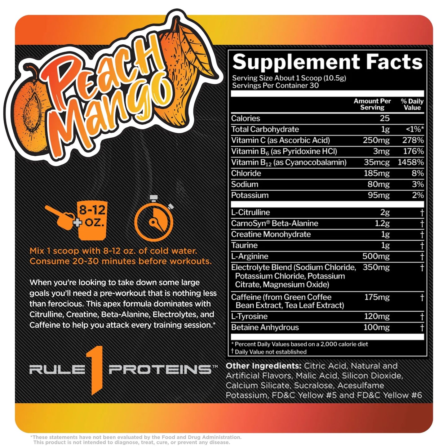 Rule 1 R1 ROAR, Peach Mango - 11.11 oz - Pre-Workout Powder - With Creatine, Beta-Alanine Rule 1 Proteins