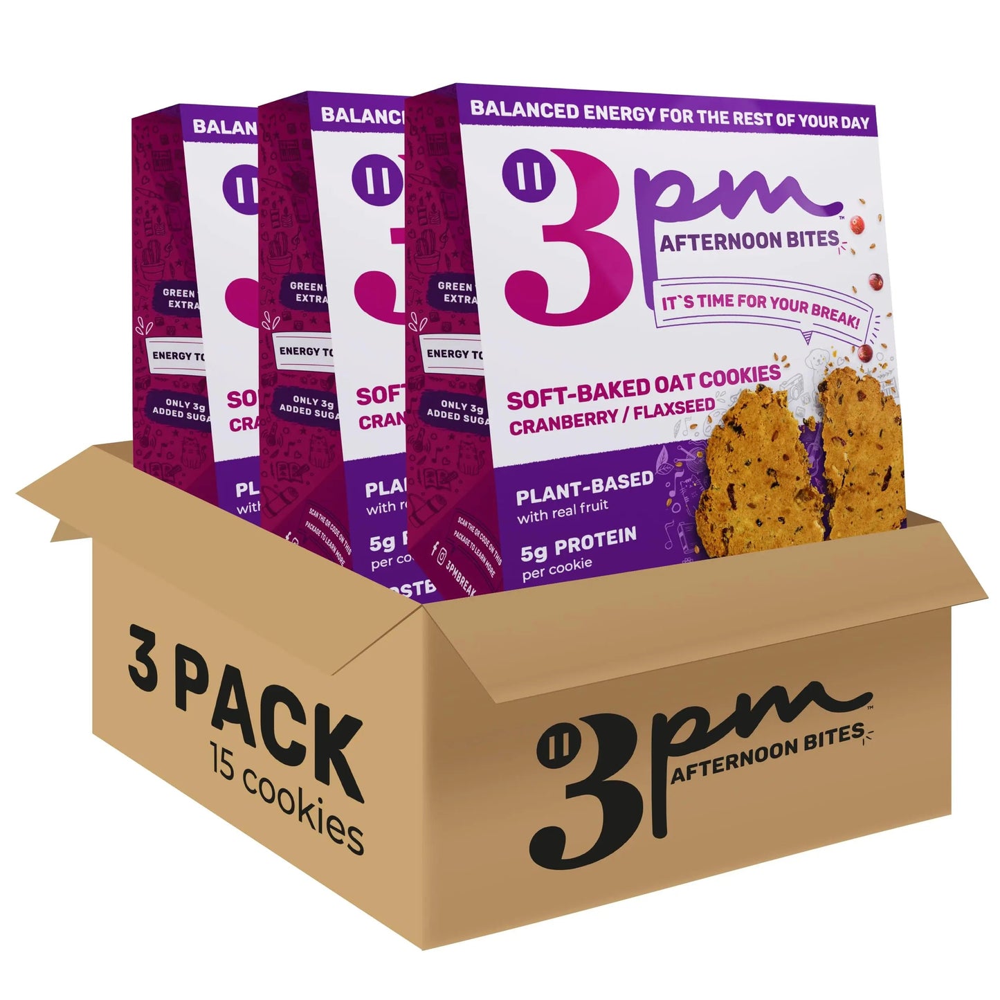 3PM Afternoon Bites Cranberry Flaxseed Cookies with Postbiotics, 5g of Protein, 15 Cookies 3PM AFTERNOON BITESBuy Supplements Australia