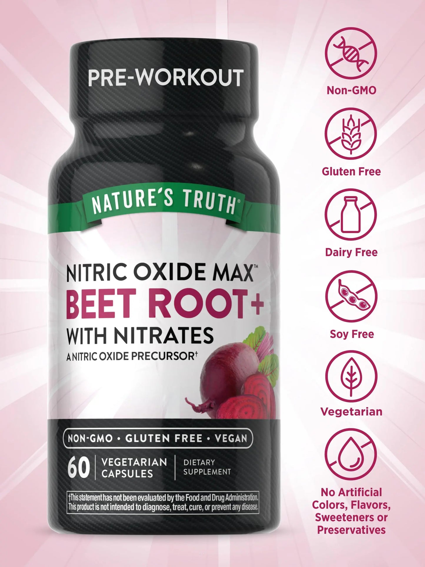 Nature's Truth Beet Root Capsules | 60 Count | Nitric Oxide Supplement for Men and Women Nature's Truth