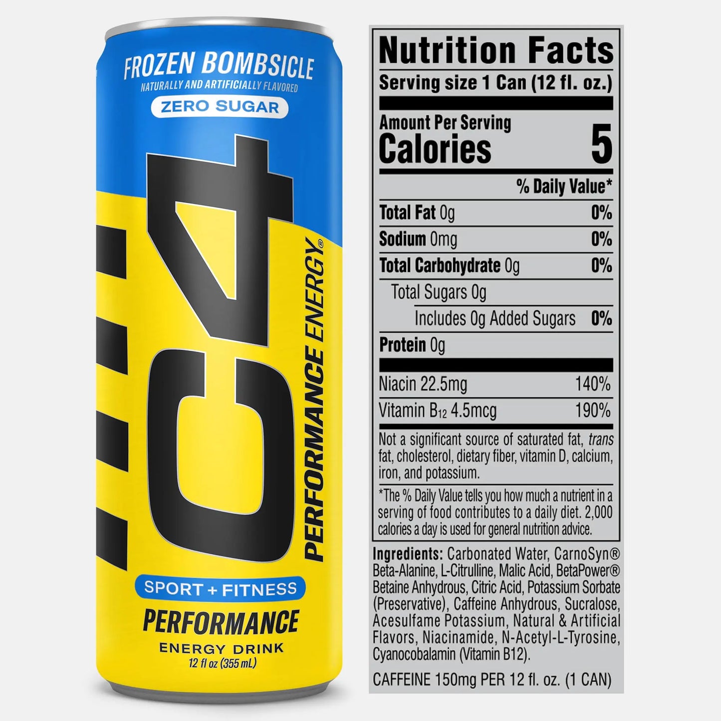 C4 Energy Drink 12oz (Pack of 24) - Frozen Bombsicle - Sugar Free Pre Workout Performance Cellucor