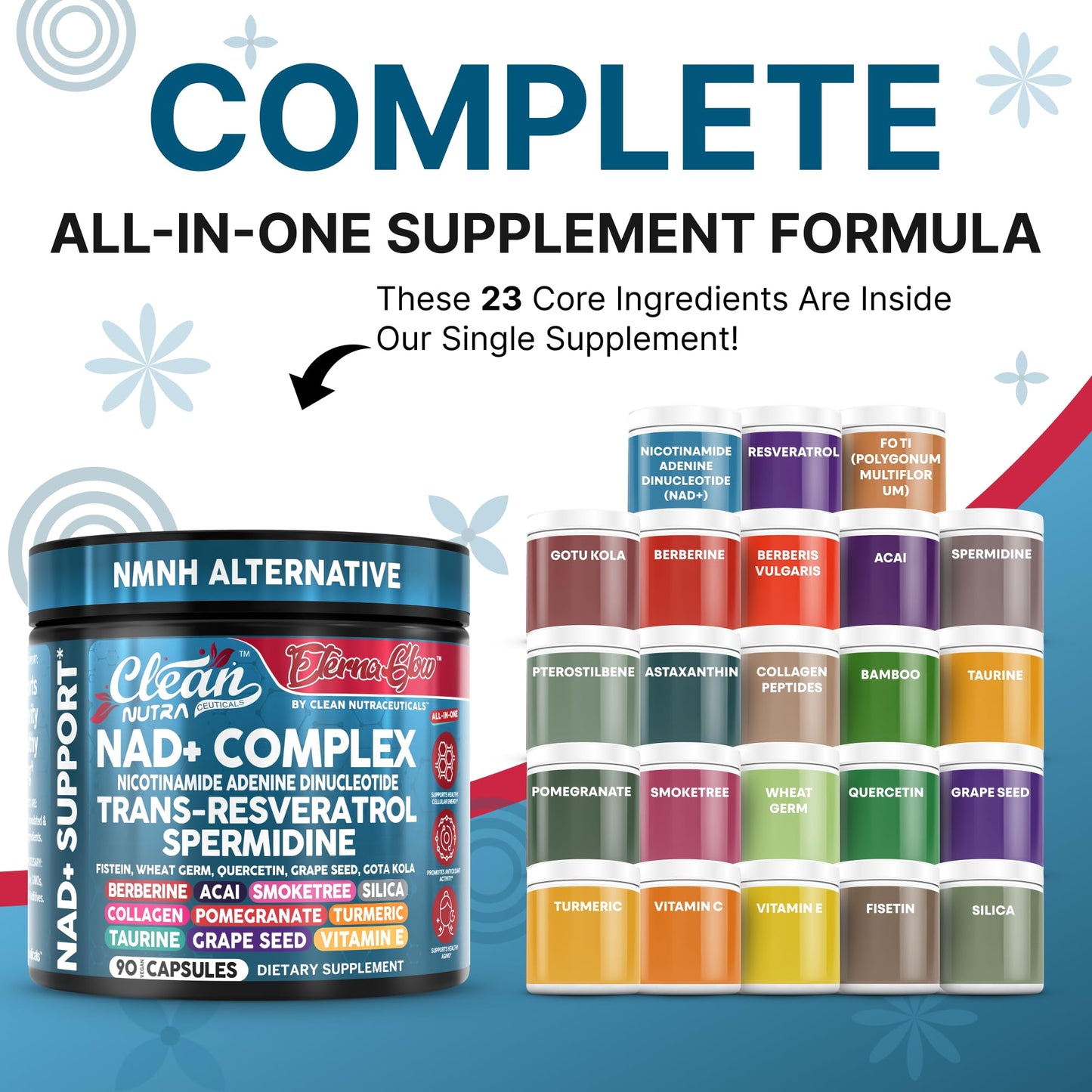 Clean NAD Supplement Resveratrol Liposomal NAD+ Spermidine Fisetin Wheat Germ Quercetin Grape Seed Extract Gotu Kola Berberine Astaxanthin Peptides for Women Energy 90 Capsules Clean NutraceuticalsBuy Supplements Australia