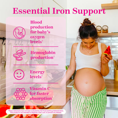 Pink Stork Prenatal Iron Supplement Gummies for Women - 20 mg Iron Gummy with Vitamin C Pink Stork