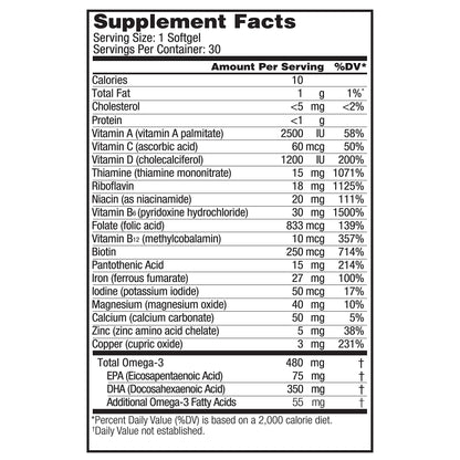 Oceanblue Prenatal Multivitamin with Omega-3 DHA Fish Oil for Pregnant Women Oceanblue