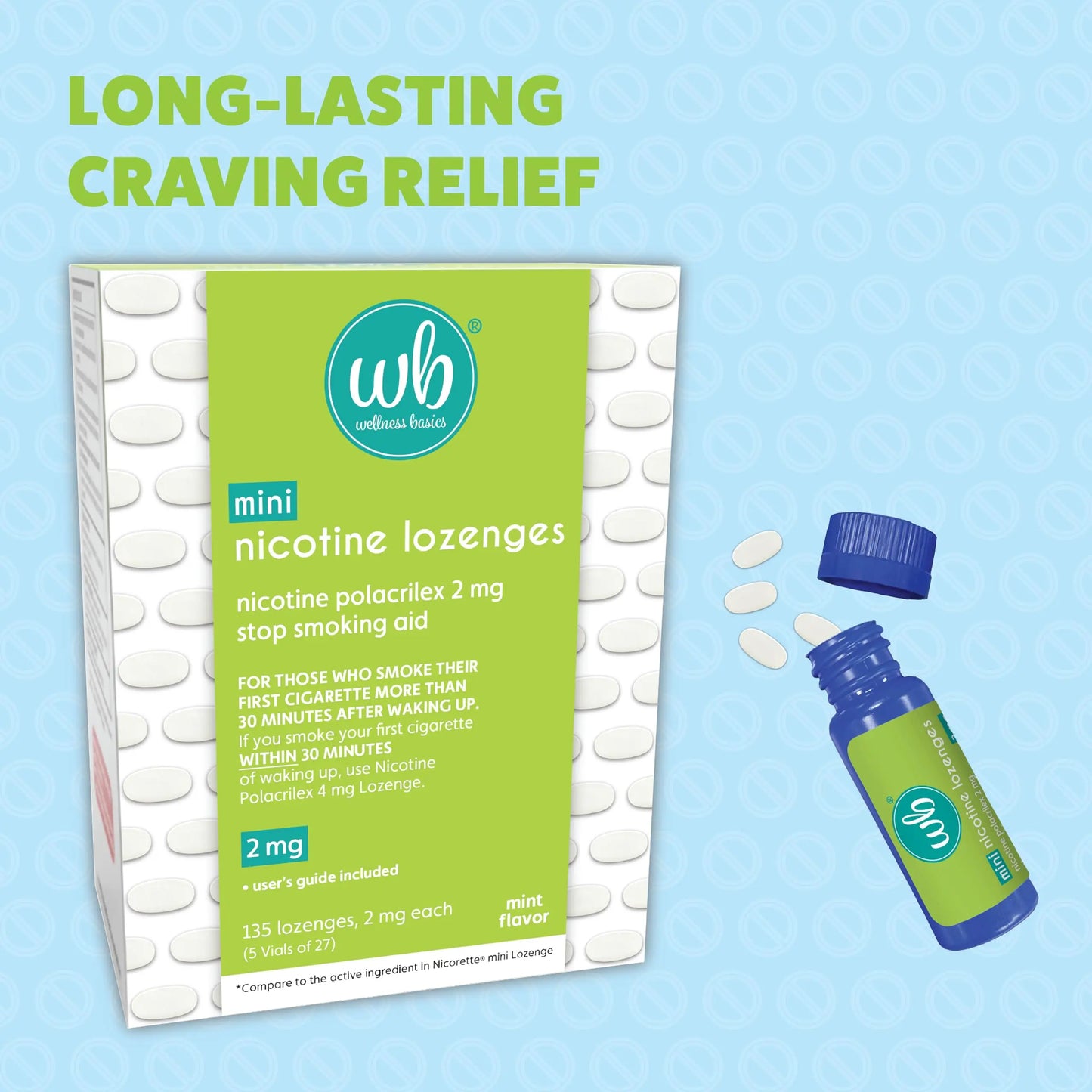 Wellness Basics Mini Nicotine Lozenge 2mg | Stop Smoking Aid | Mint Flavor | 135 Count | Pack of 5 Vials | Reduces Cravings & Withdrawal Symptoms Wellness Basics buy supplements Au