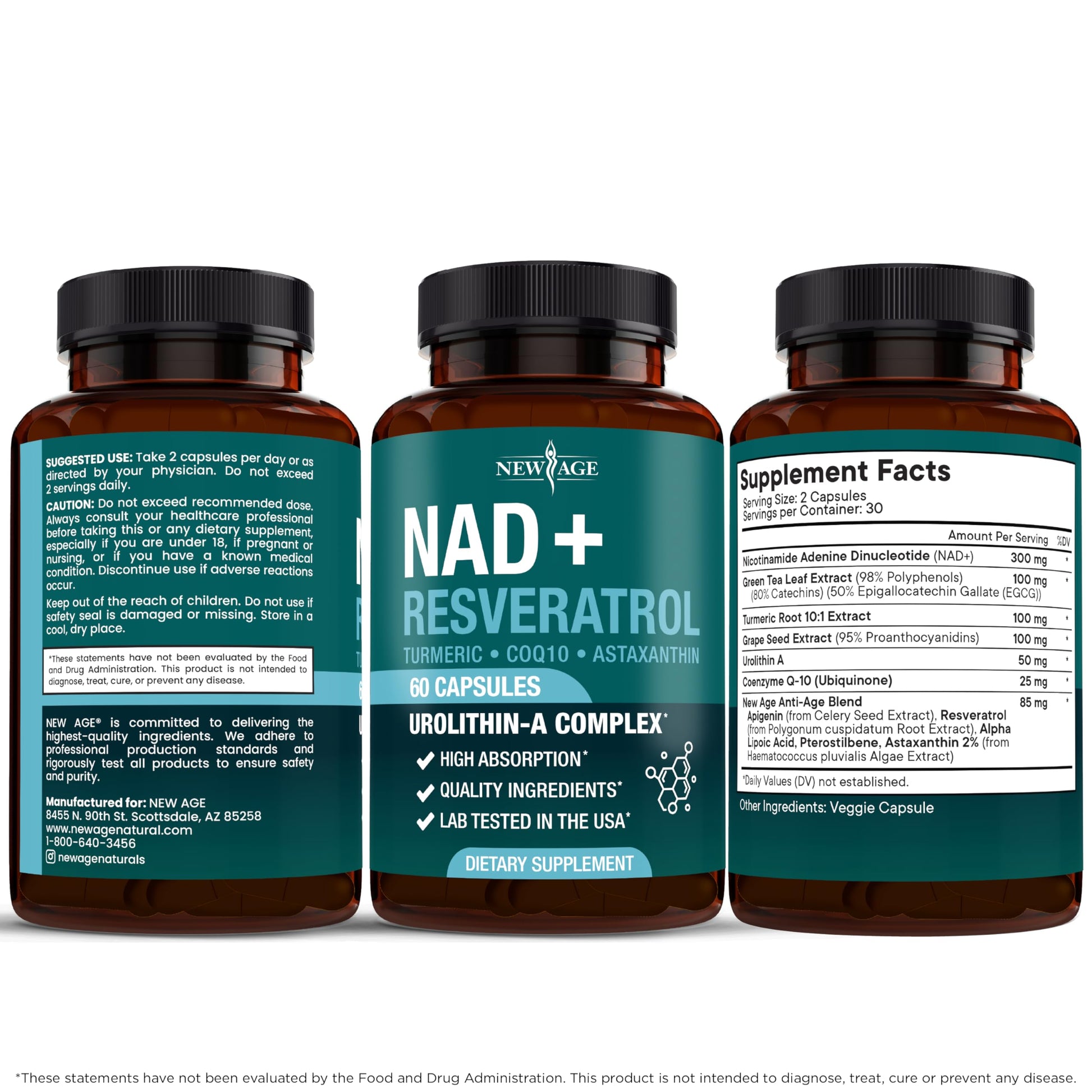 NEW AGE NAD+ Supplement Complex – NAD+ 300 mg with Astaxanthin, Urolithin A, Resveratrol, CoQ10 & Antioxidant Blend – Cellular Energy, Support or Women & Men – Vegan, Non-GMO- 120 Count NEW AGEBuy Supplements Australia