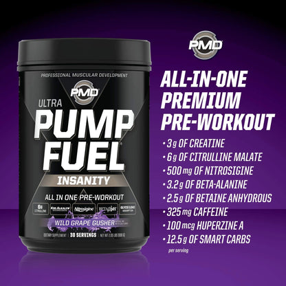PMD Sports Ultra Pump Fuel Insanity - Pre Workout - Grape Gusher (30 Servings) PMD