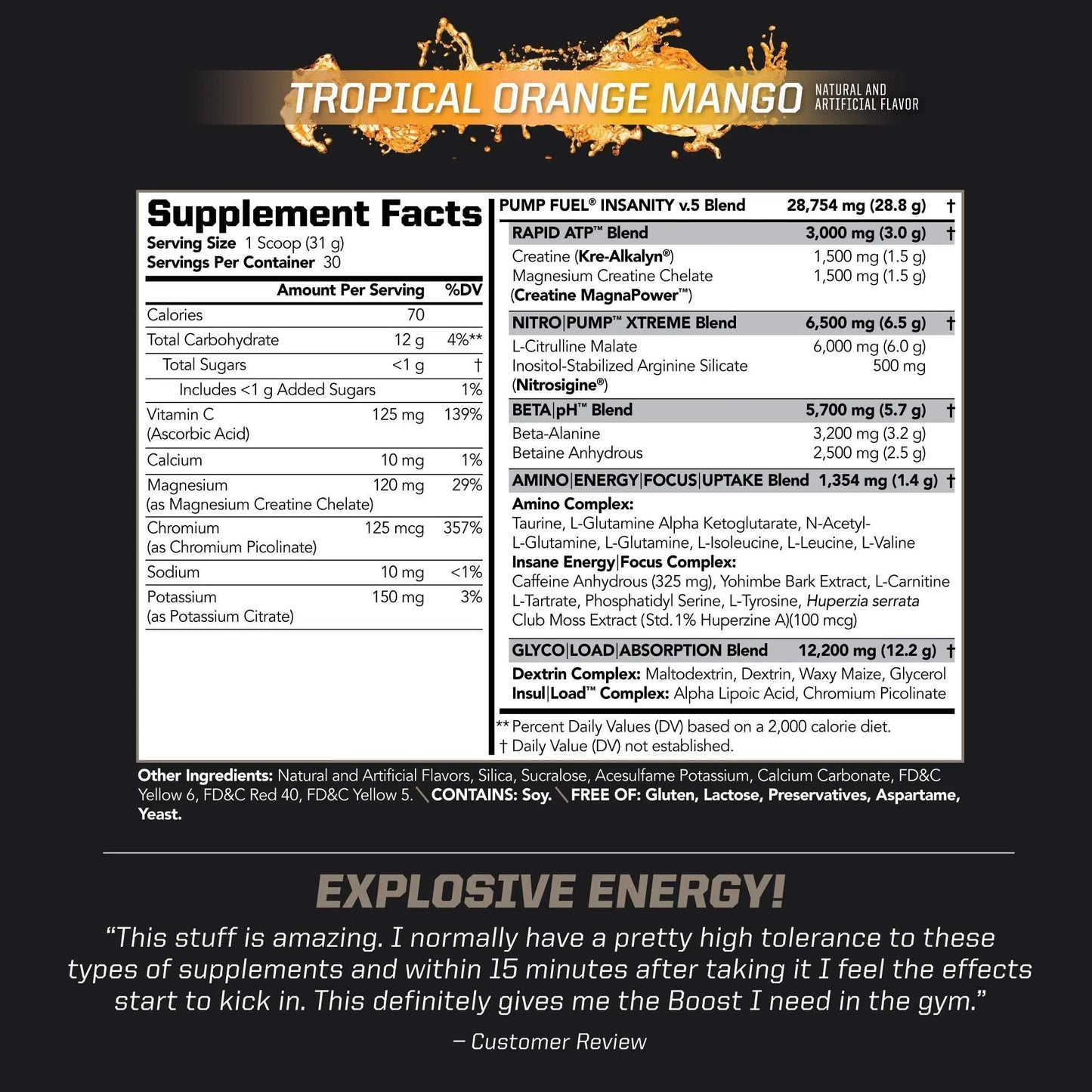 PMD Sports Ultra Pump Fuel Insanity - Pre Workout - Tropical Orange Mango (30 Servings) PMD