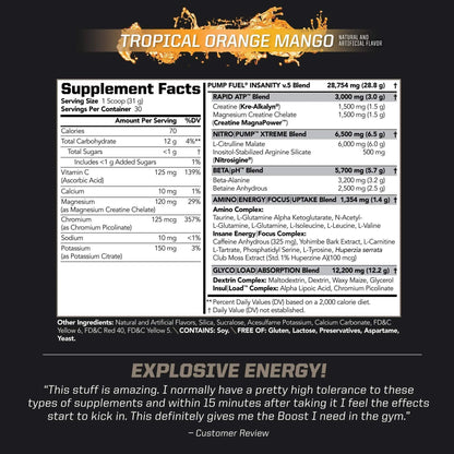 PMD Sports Ultra Pump Fuel Insanity - Pre Workout - Tropical Orange Mango (30 Servings) PMD