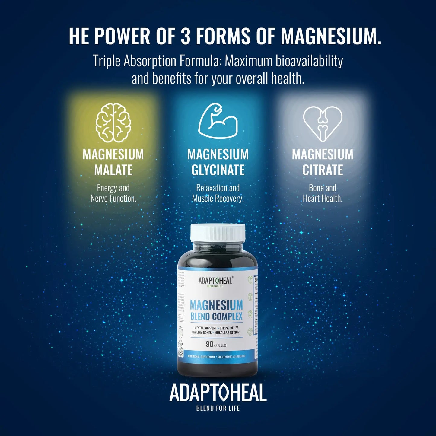 ADAPTOHEAL Magnesium Complex – Glycinate, Malate & Citrate with Vitamin B6, Sleep Support, Stress Relief, Muscle Relaxation, Nervous System Support – 90 Capsules ADAPTOHEAL buy supplements Au