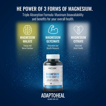 ADAPTOHEAL Magnesium Complex – Glycinate, Malate & Citrate with Vitamin B6, Sleep Support, Stress Relief, Muscle Relaxation, Nervous System Support – 90 Capsules ADAPTOHEAL buy supplements Au