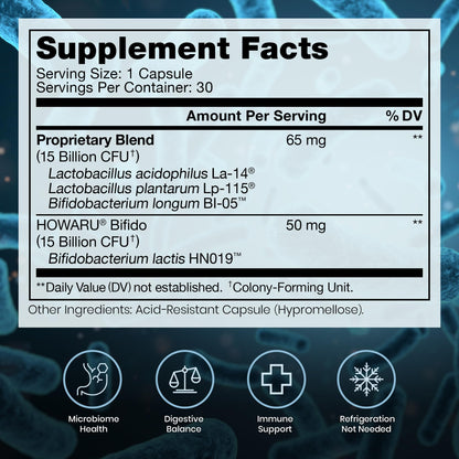 Pure Therapro Rx Power Probiotic Daily - 30 Acid-Resistant Capsules | 4 Proven Strains - 30 Billion CFU/Capsule | Patented Activ-Vial Desiccant Bottle