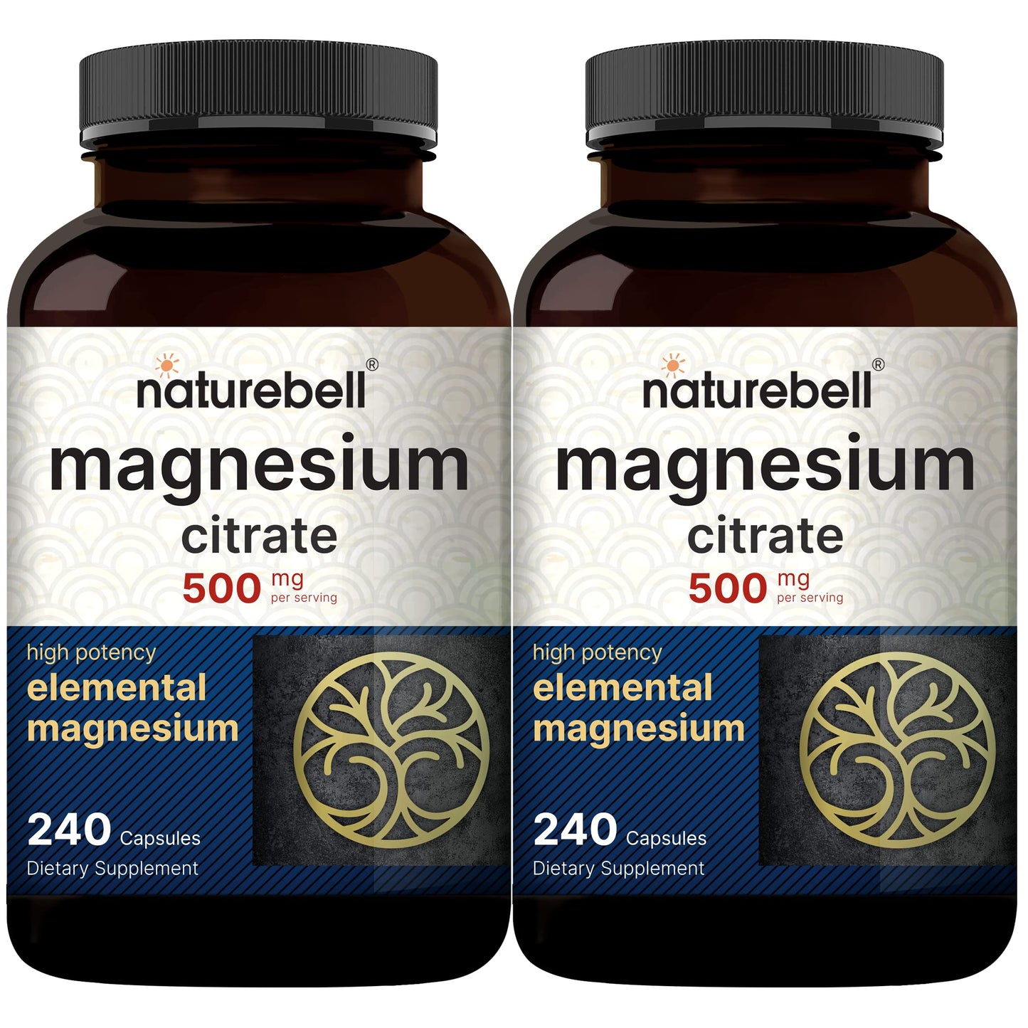 2 Pack Magnesium Citrate 500mg, 480 Capsules | High Purity Elemental Form NatureBell