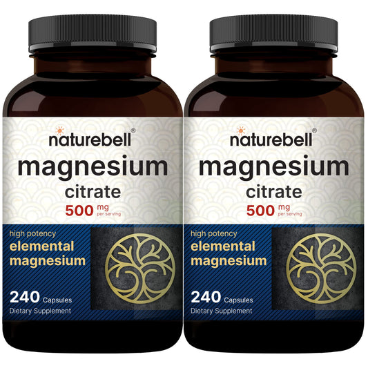 2 Pack Magnesium Citrate 500mg, 480 Capsules | High Purity Elemental Form NatureBell