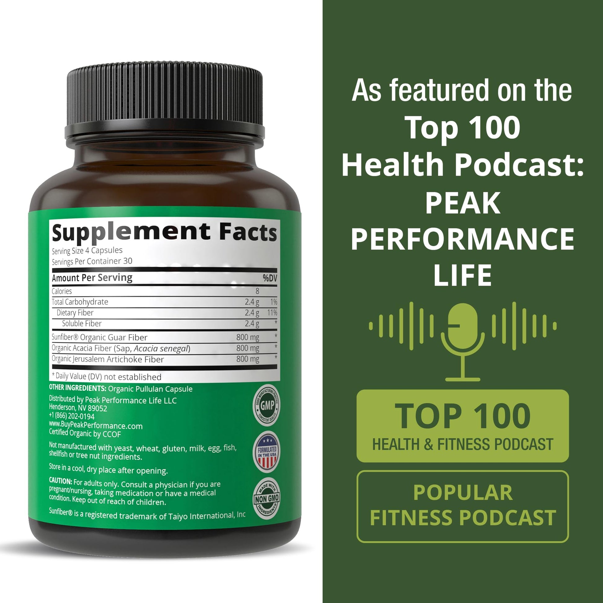USDA Organic 3-in-1 Prebiotic Fiber - Vegan Capsules for Gut, Digestive Health. Raw Whole Food Plant Based Prebiotics Pills Supplement with Inulin (Jerusalem Artichoke), Acacia Fibers, SunFiber Peak PerformanceBuy Supplements Australia
