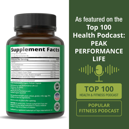 USDA Organic 3-in-1 Prebiotic Fiber - Vegan Capsules for Gut, Digestive Health. Raw Whole Food Plant Based Prebiotics Pills Supplement with Inulin (Jerusalem Artichoke), Acacia Fibers, SunFiber Peak PerformanceBuy Supplements Australia