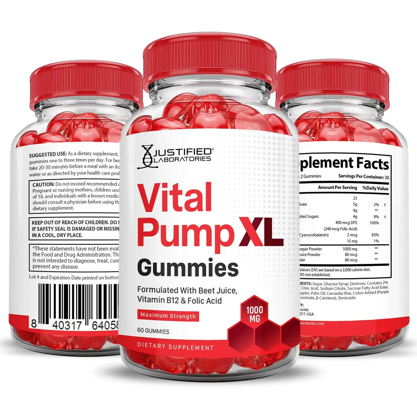 Justified Laboratories (5 Pack) Vital Pump XL Performance Gummies 1000MG Advanced Formula Vital PumpXL Formulated with Beet Juice ACV Pomegranate Beet Powder B12 Vegan Non GMO 300 Gummys Justified Laboratories buy supplements Au