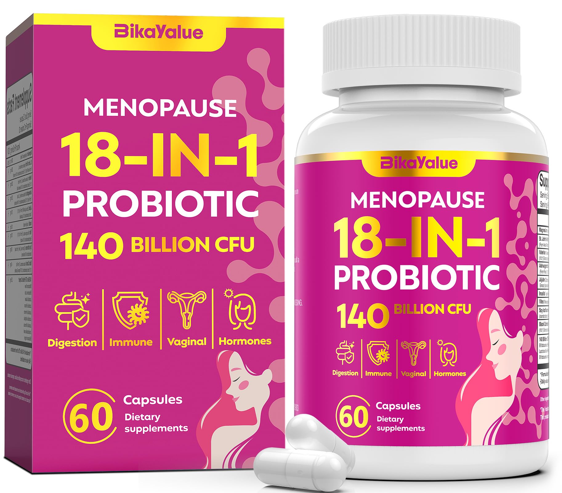 Menopause Supplements for Women, 140 Billion CFU Probiotics, 18-in-1 Menopause Relief with Magnesium, Black Cohosh, Inositol, Hormone Harmony for Women, Night Sweats, Mood Swings, Immunity - 60 Caps BIKAYALUEBuy Supplements Australia