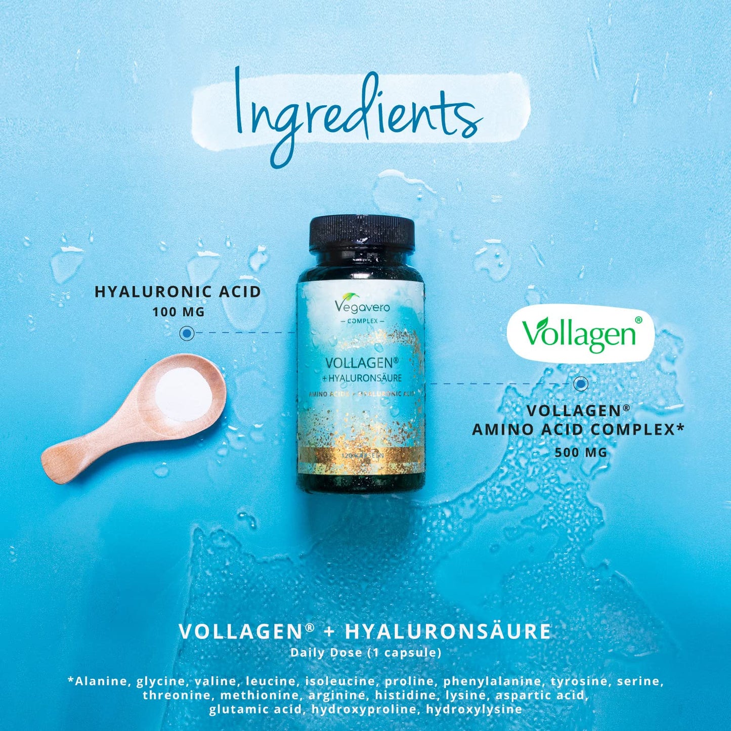 Vegavero Vegan Collagen Complex + Hyaluronic Acid | NO Additives | Vegan Collagen Powder Vollagen® | Essential Amino Acids | 120 Capsules VegaveroBuy Supplements Australia