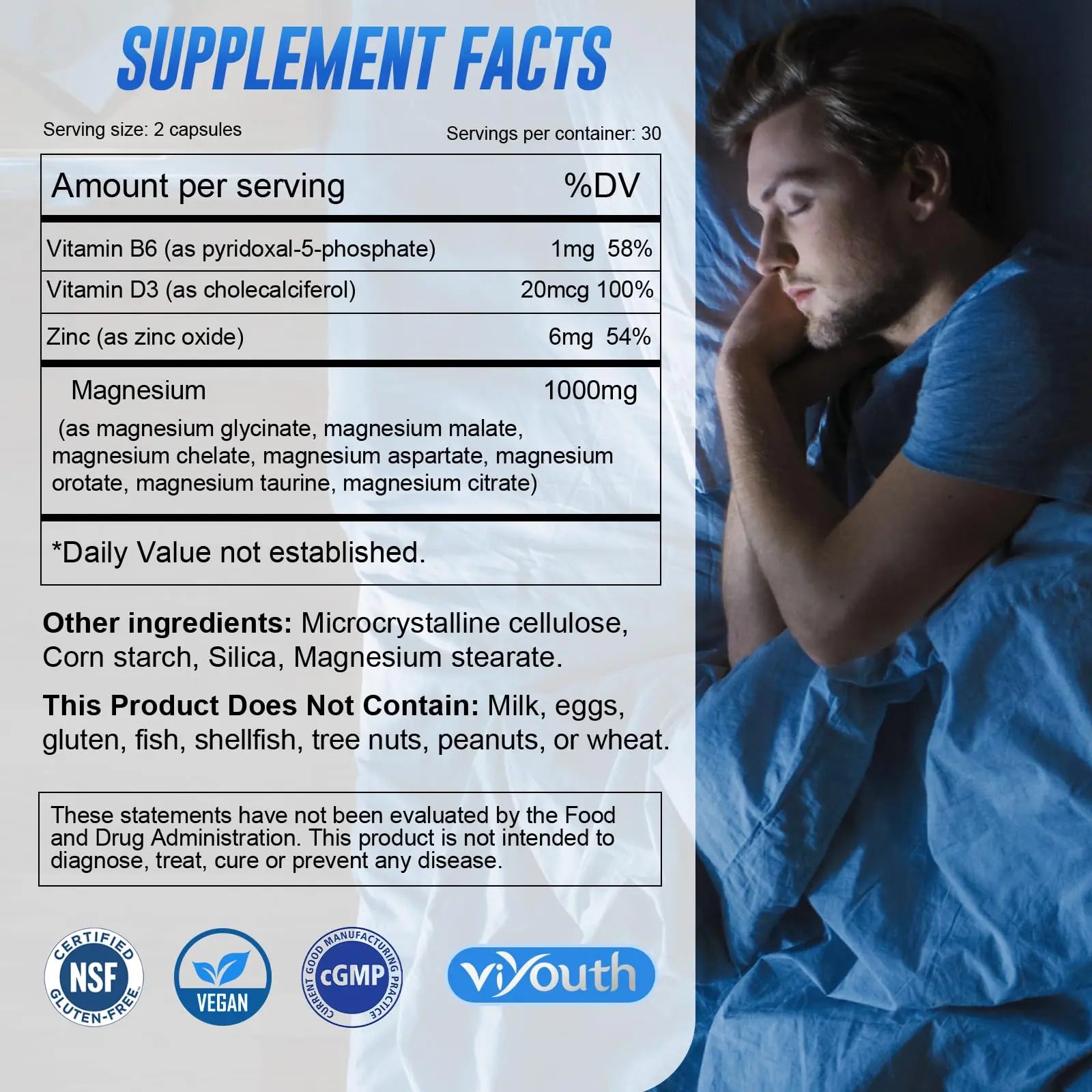 Magnesium 7 Complex Supplement Advanced with 7 Forms of Magnesium (Glycinate, Malate, Chelate, Aspartate, Orotate, Taurine, Citrate), Zinc, Vitamin D3 & Vitamin B6 VIYOUTH