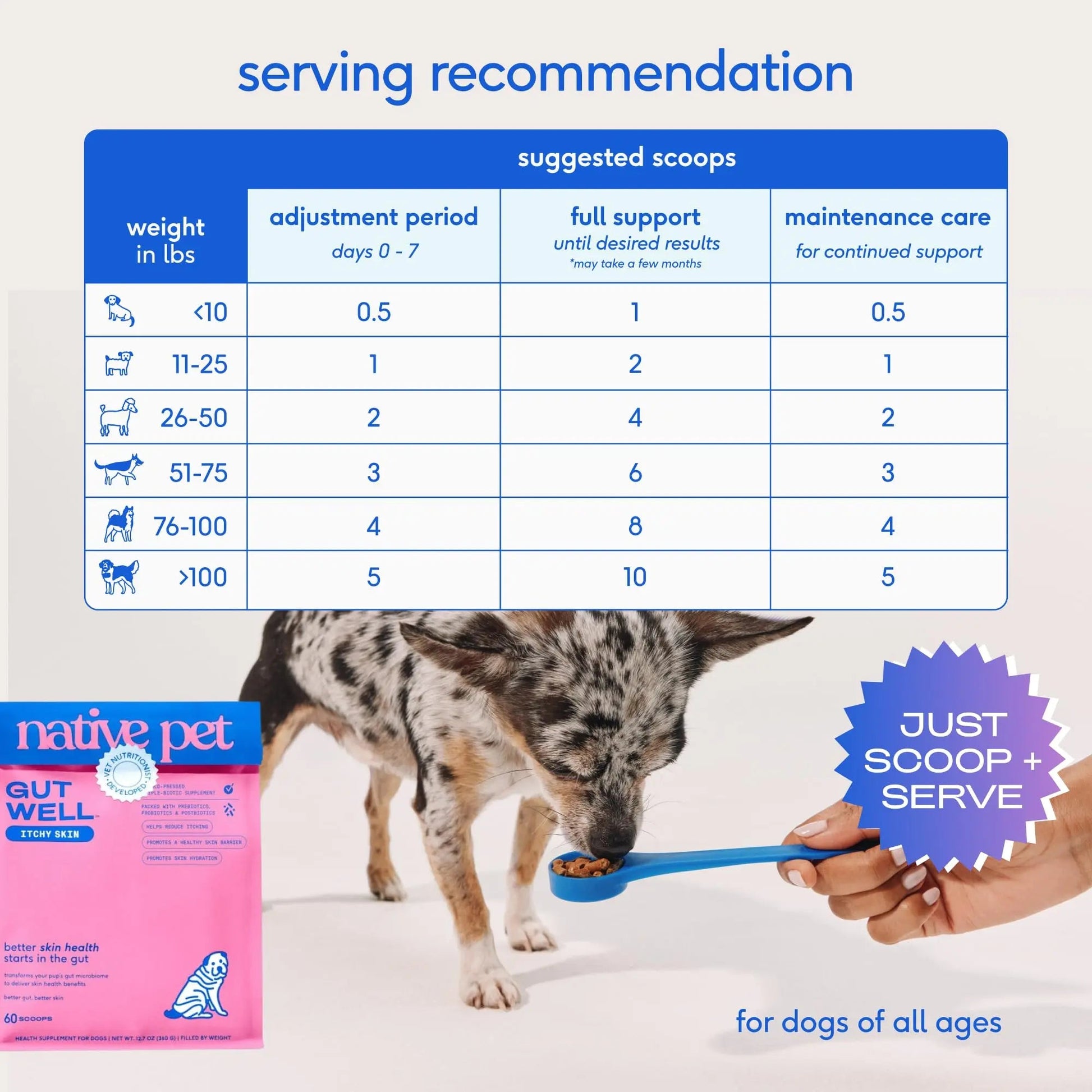 GutWell Itchy Skin - Dog Itching Skin Relief & Seasonal Allergy Itch Relief for Dogs - Promotes Skin Hydration, Elasticity & Healthy Barrier with Triple-biotic Blend, Zinc, & Vitamin E - 60 Scoops Native PetBuy Supplements Australia