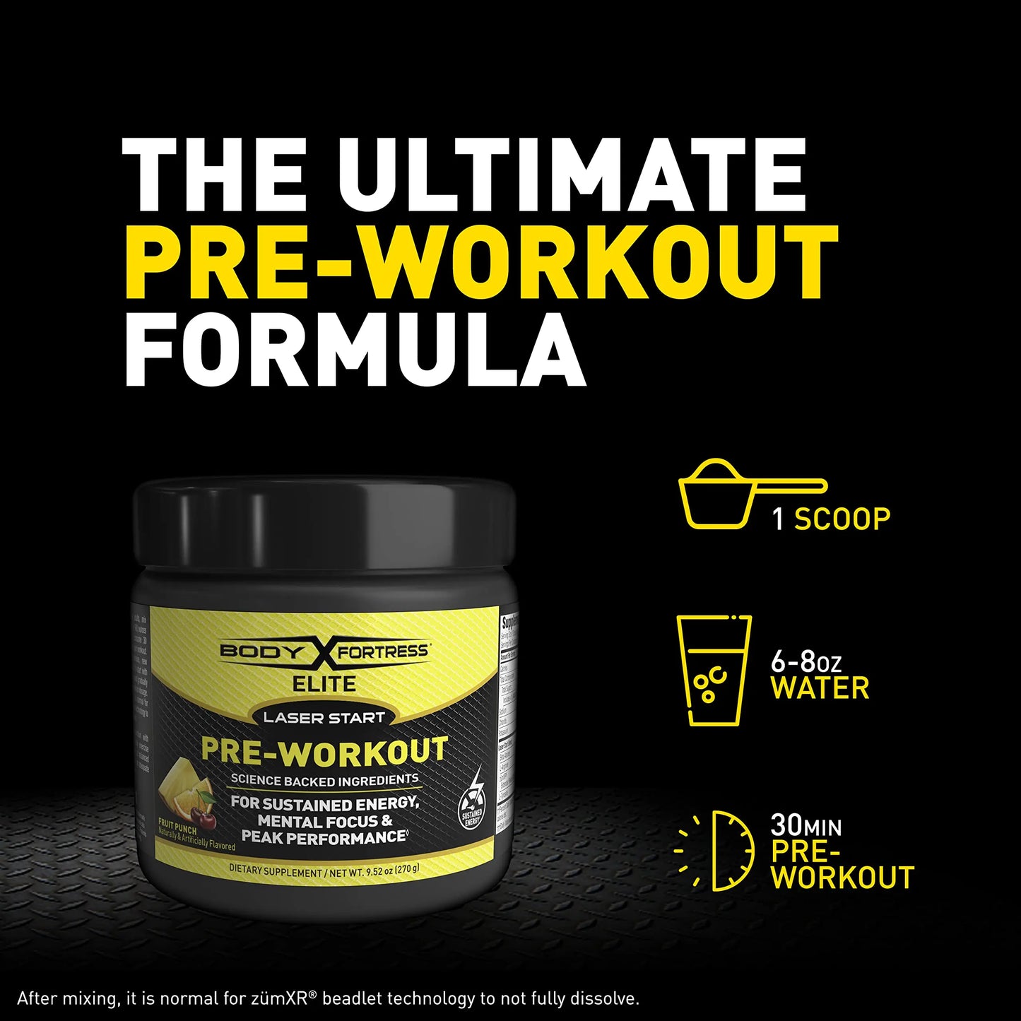 Body Fortress Elite Laser Start Pre-Workout Powder,ZümXR Caffeine for Sustained Energy Body Fortress