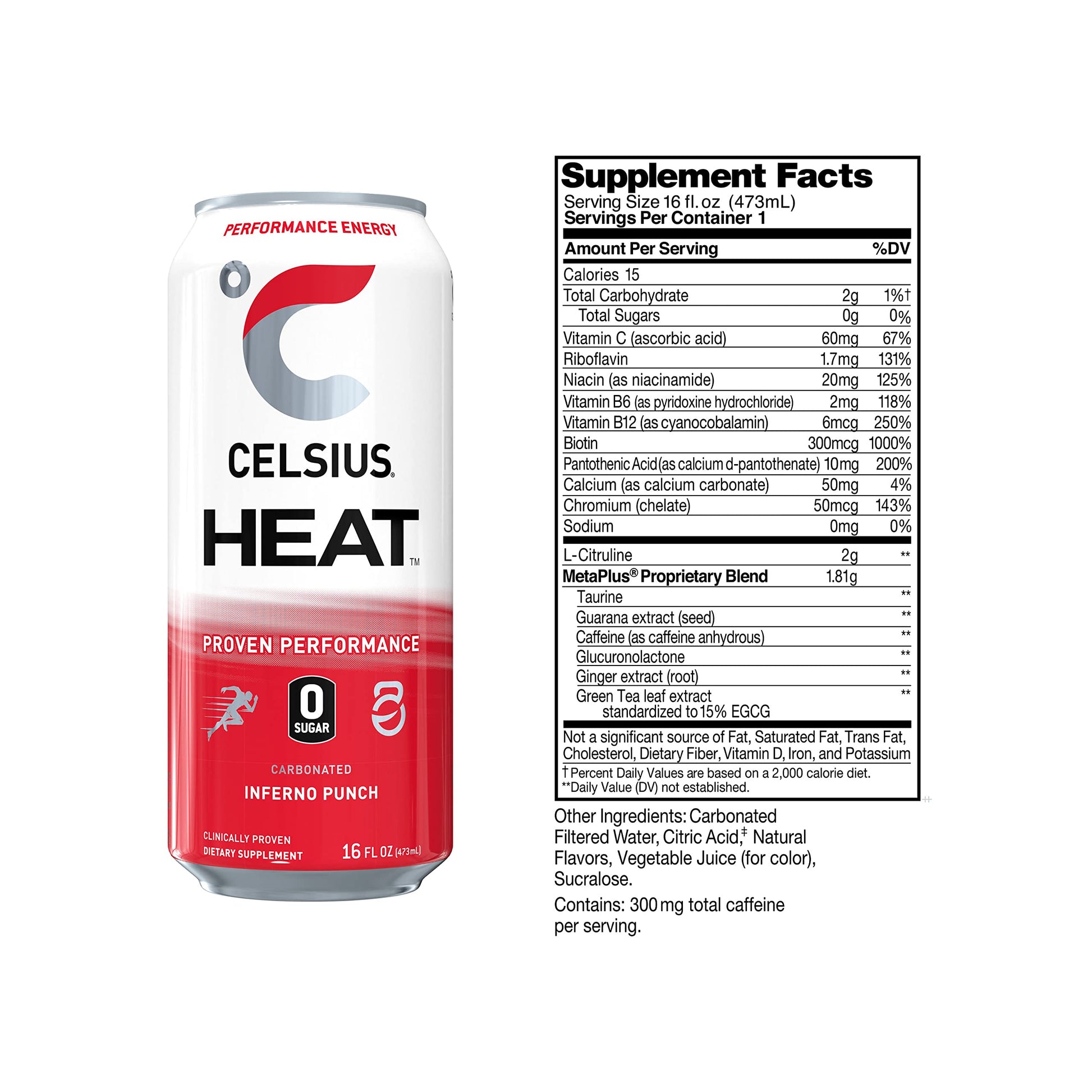 CELSIUS HEAT Inferno Punch Performance Energy Drink, Zero Sugar, 16oz. Can (Pack of 12) CELSIUSBuy Supplements Australia