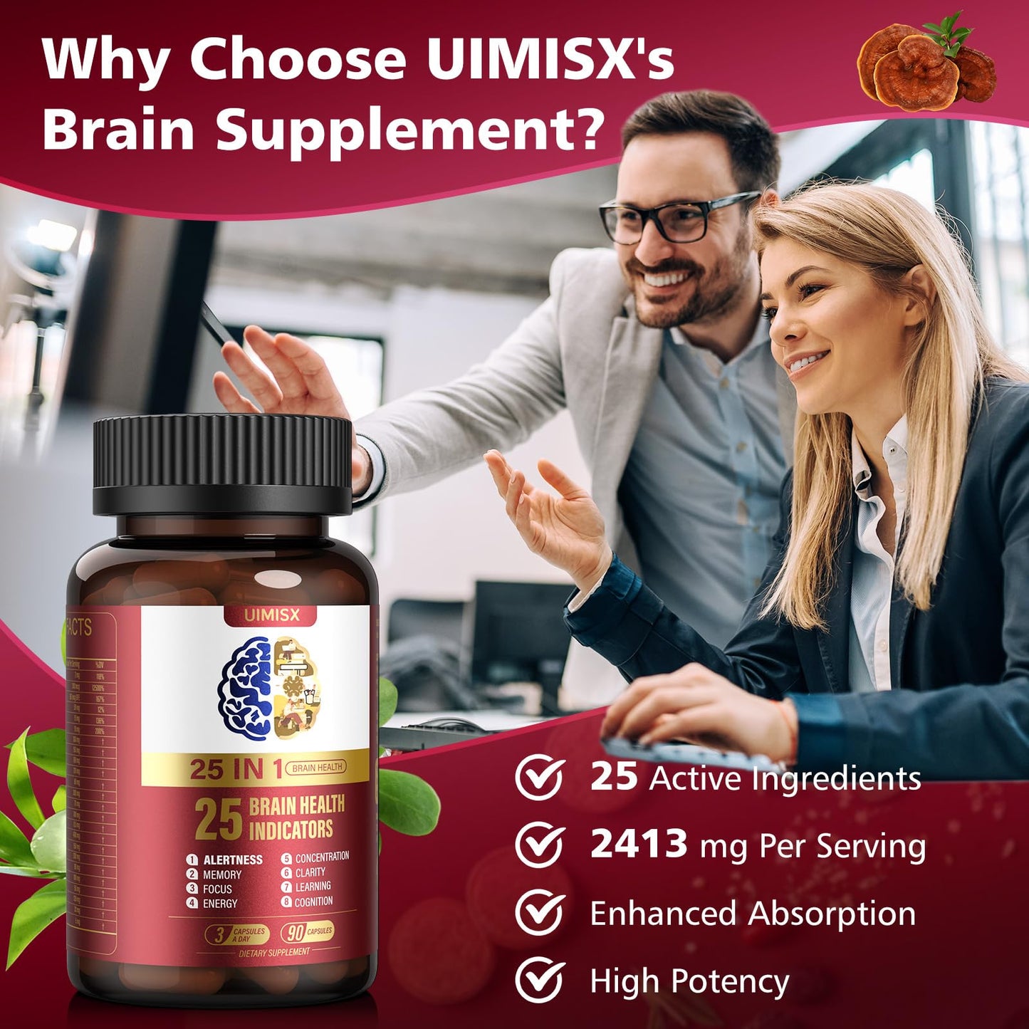 UIMISX Brain Supplement for Mental Alertness, Memory, Focus & Energy, Alpha GPC, Huperzine-A, L-Tyrosine, Phosphatidylserine, Vitamins B6 B12, High Absorption, 90 Capsules UIMISXBuy Supplements Australia