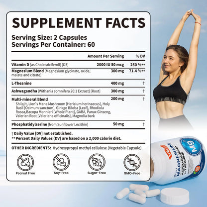 VEV DeepCalm Magnesium Complex for Women – 15-in-1 Glycinate & Citrate Capsules with Ashwagandha & L-Theanine – 120 Vegan Capsules VEV buy supplements Au
