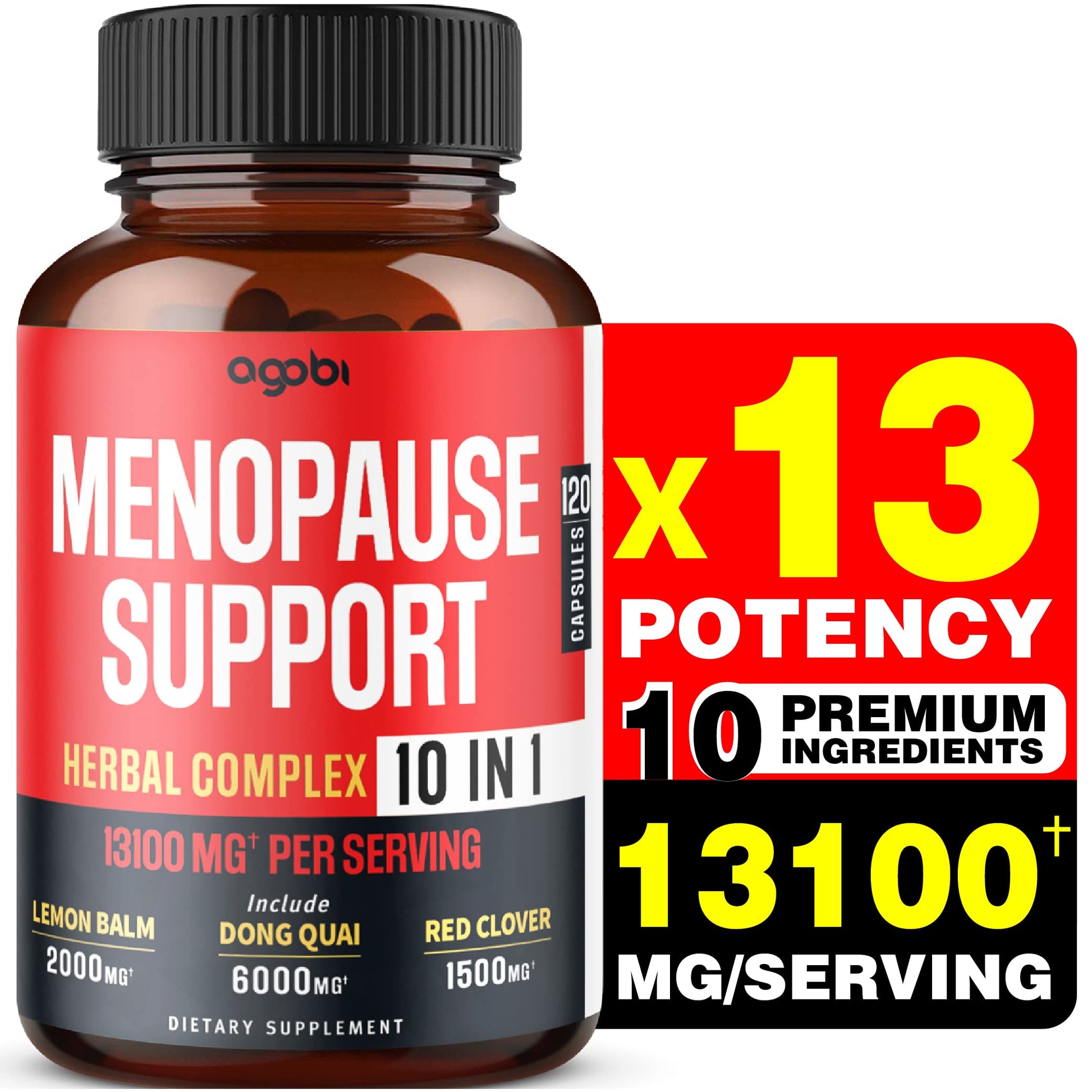 agobi Menopause Support for Women Health 13100 Mg - 10in1 with Dong Quai, Lemon Balm agobi