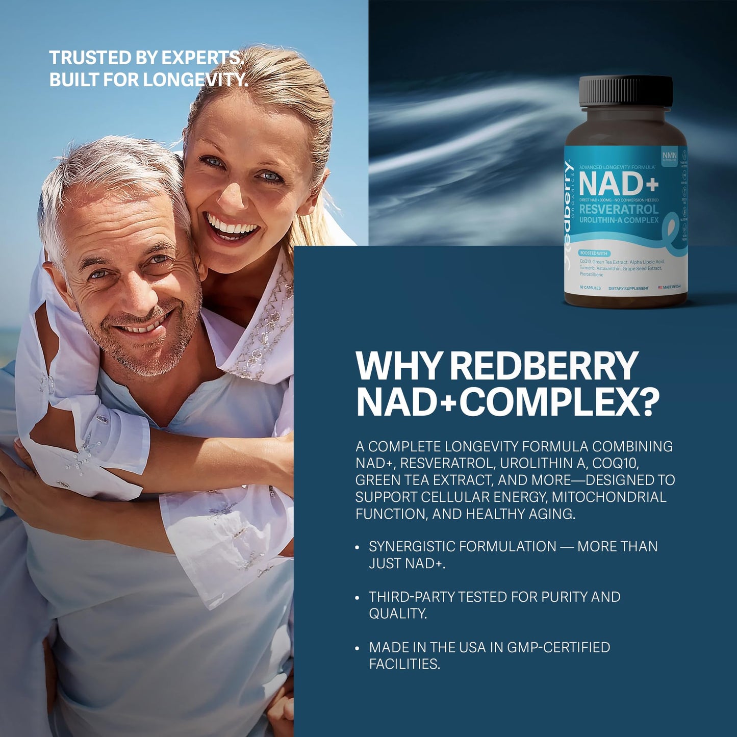NAD Supplement with Direct NAD+ 300mg (NAD Plus) | Advanced Longevity Complex with Urolithin A & Resveratrol | NMN Alternative | 60 Capsules | Non-GMO, Gluten Free | Made in USA Redberry OrganicsBuy Supplements Australia
