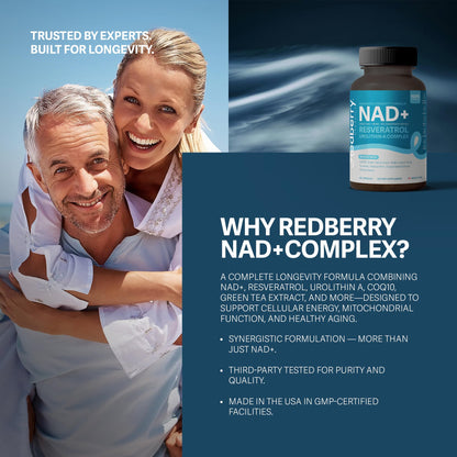NAD Supplement with Direct NAD+ 300mg (NAD Plus) | Advanced Longevity Complex with Urolithin A & Resveratrol | NMN Alternative | 60 Capsules | Non-GMO, Gluten Free | Made in USA Redberry OrganicsBuy Supplements Australia