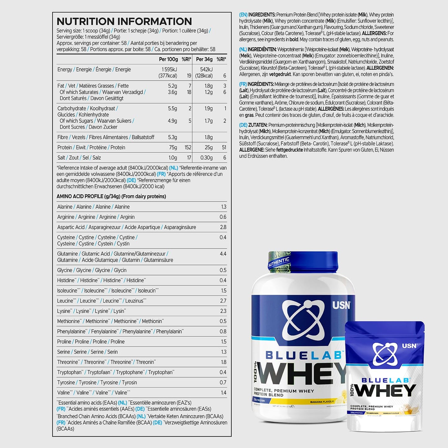 USN Blue Lab Whey Protein Powder: Banana - Whey Protein 908g - Post-Workout USNBuy Supplements Australia