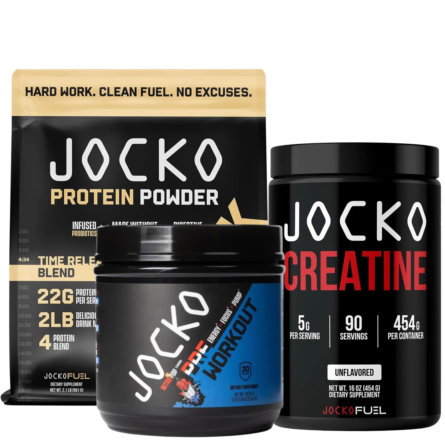 Jocko Pre Workout, Protein Powder, & Creatine Bundle (3 Pack) Jocko Fuel