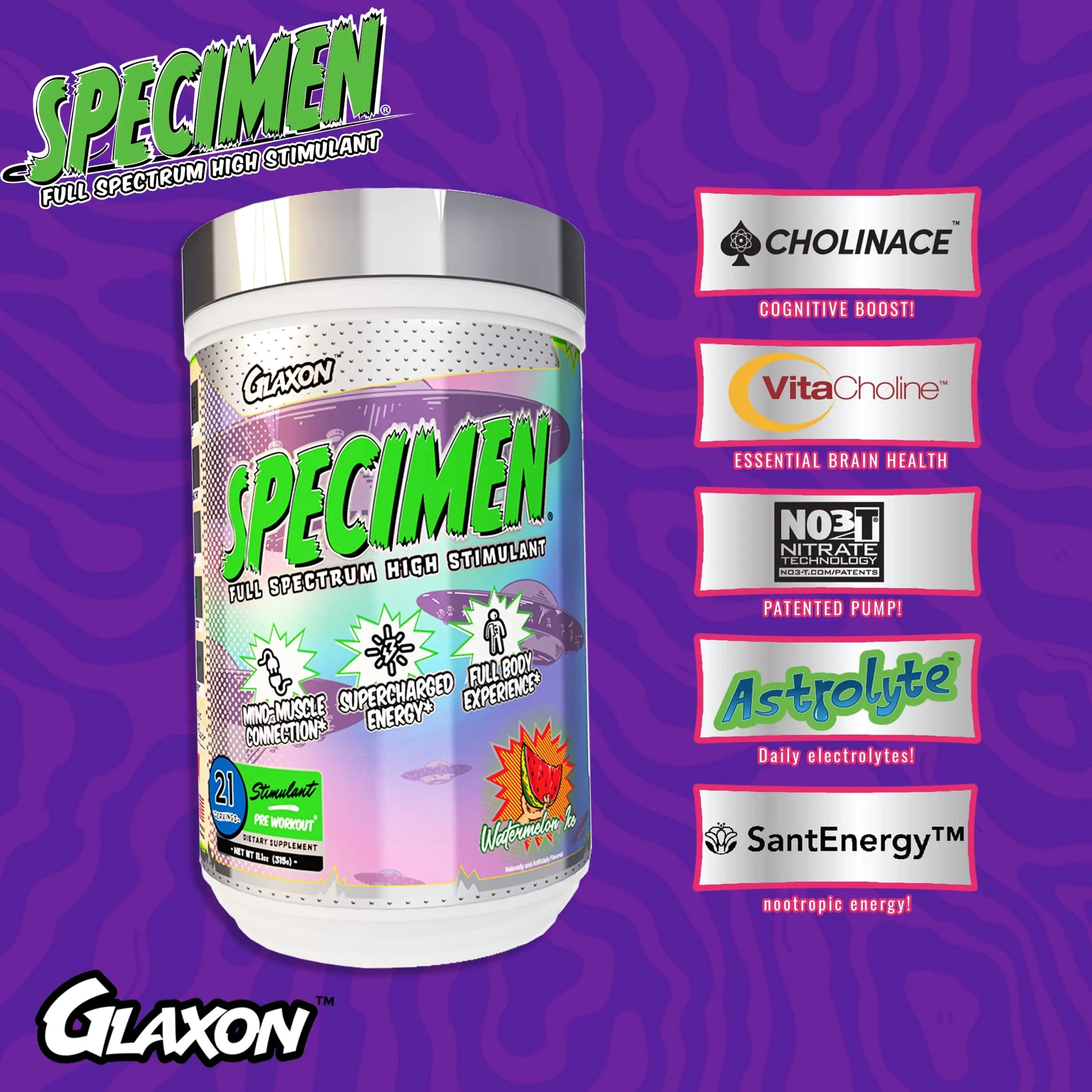 Glaxon Specimen High Stimulant Pre Workout Powder, Preworkout with 300mg Caffeine Glaxon