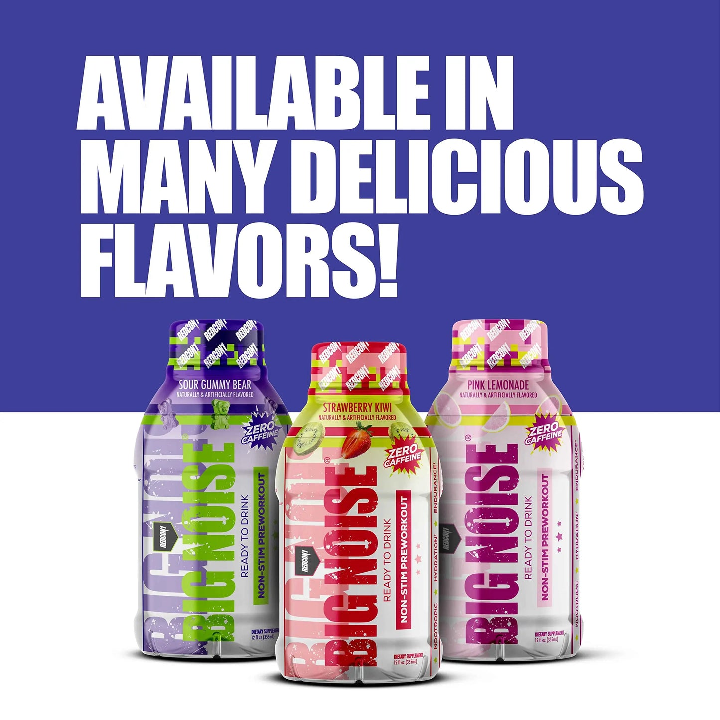 REDCON1 Big Noise RTD Pre Workout Drink, Rainbow Candy - Caffeine-Free Ready-to-Drink REDCON1