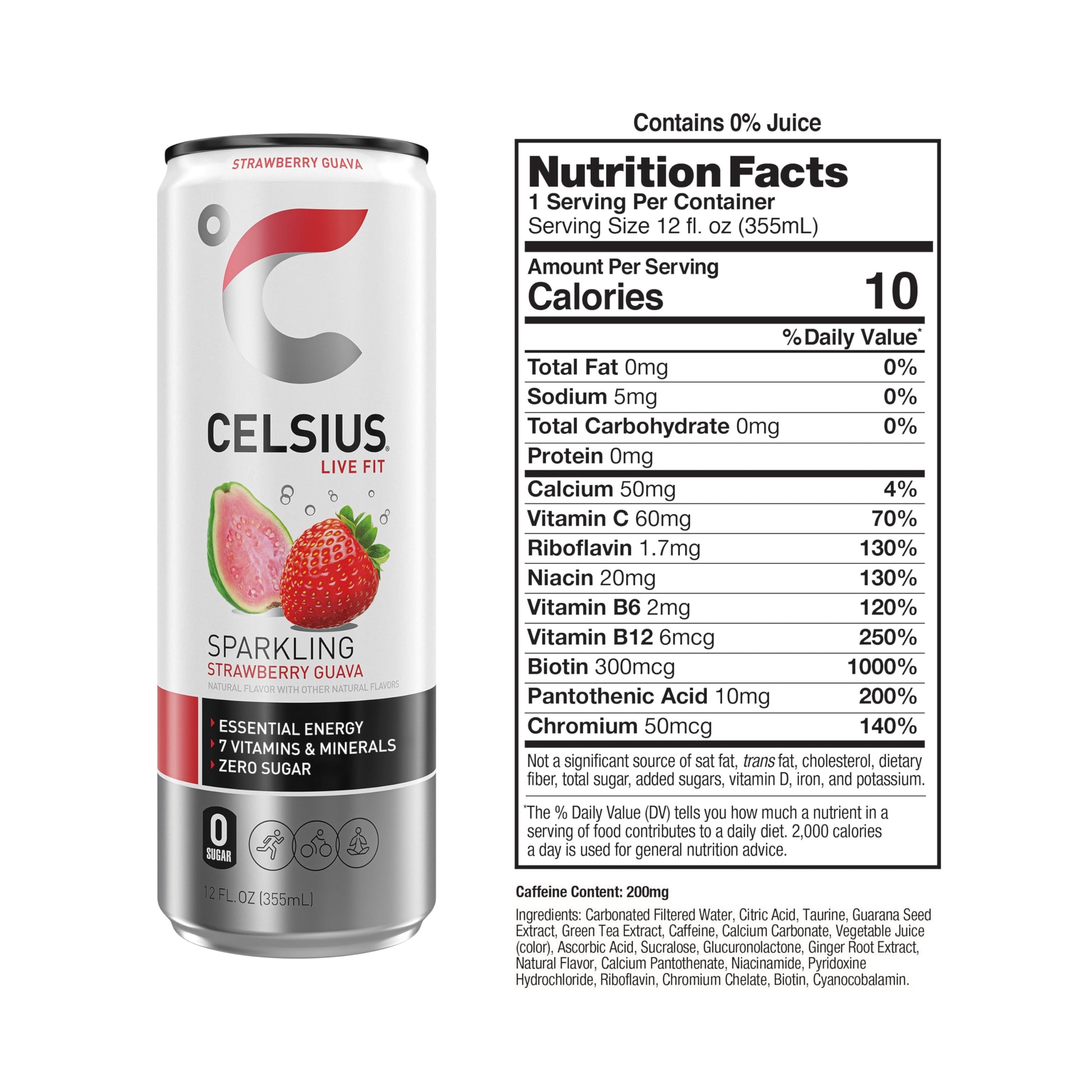 CELSIUS Sparkling Strawberry Guava, Functional Essential Energy Drink 12 Fl Oz (Pack of 12) CELSIUSBuy Supplements Australia