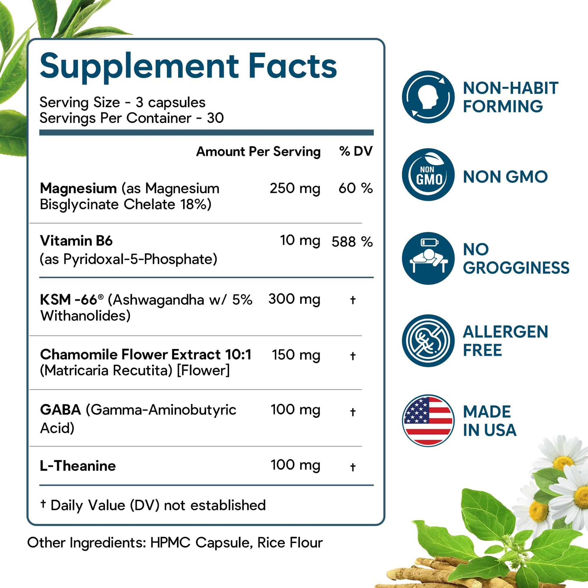 Natural Chelated Magnesium Glycinate Sleep Aid - Melatonin-Free Sleep & Stress Relief with KSM-66 Ashwagandha, GABA, L-Theanine & Chamomile for Muscle Relaxation - Made in USA - 90 Capsules FacimeBuy Supplements Australia