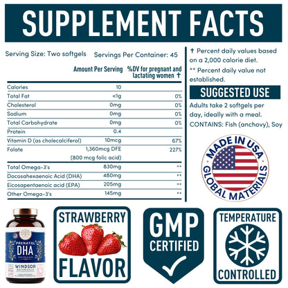 Prenatal Vitamins with DHA and Folic Acid - Fetal Development and Pregnancy Support WINDSOR BOTANICALS